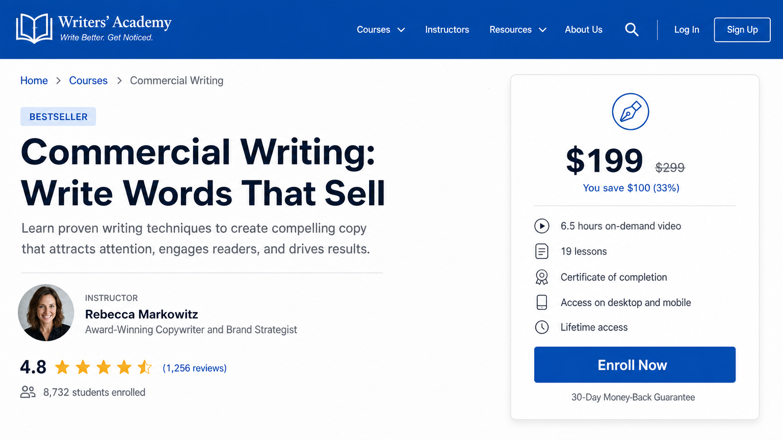 Screenshot of a self‑publishing course page